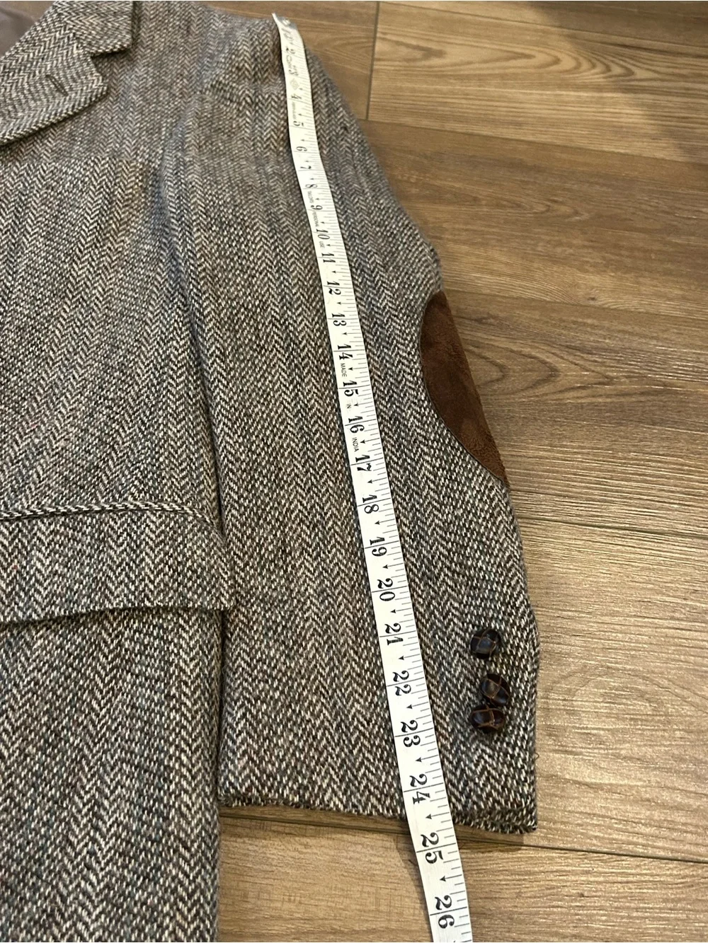 Woolmere 100% Wool Herringbone Sport Coat Elbow Patches Estimated Size 44 46R